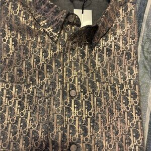 Dior Metallic Monogram Shirt in Black and Tan